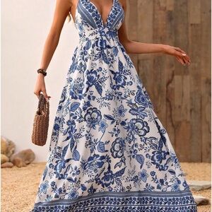 Floral Blue and White Maxi Dress